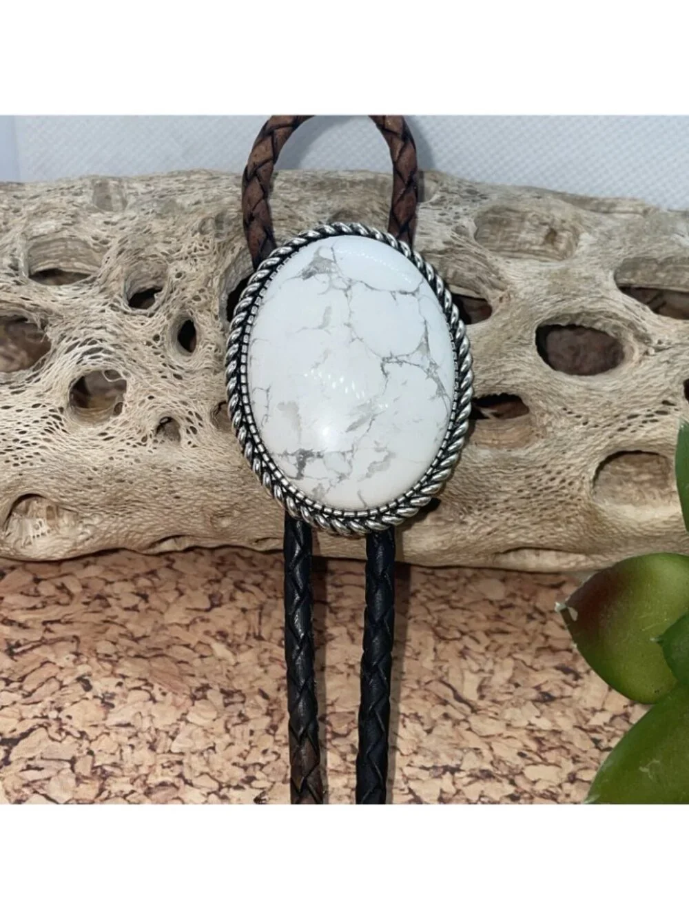 White Buffalo Turquoise Silver Western Leather Bolo Tie Necklace Ranch Wear new